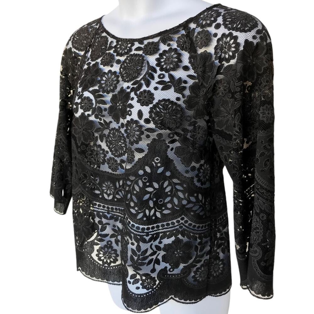 HD in Paris Mesh Popover Blouse with Lacey Pattern Overlay size 12 - Picture 6 of 12